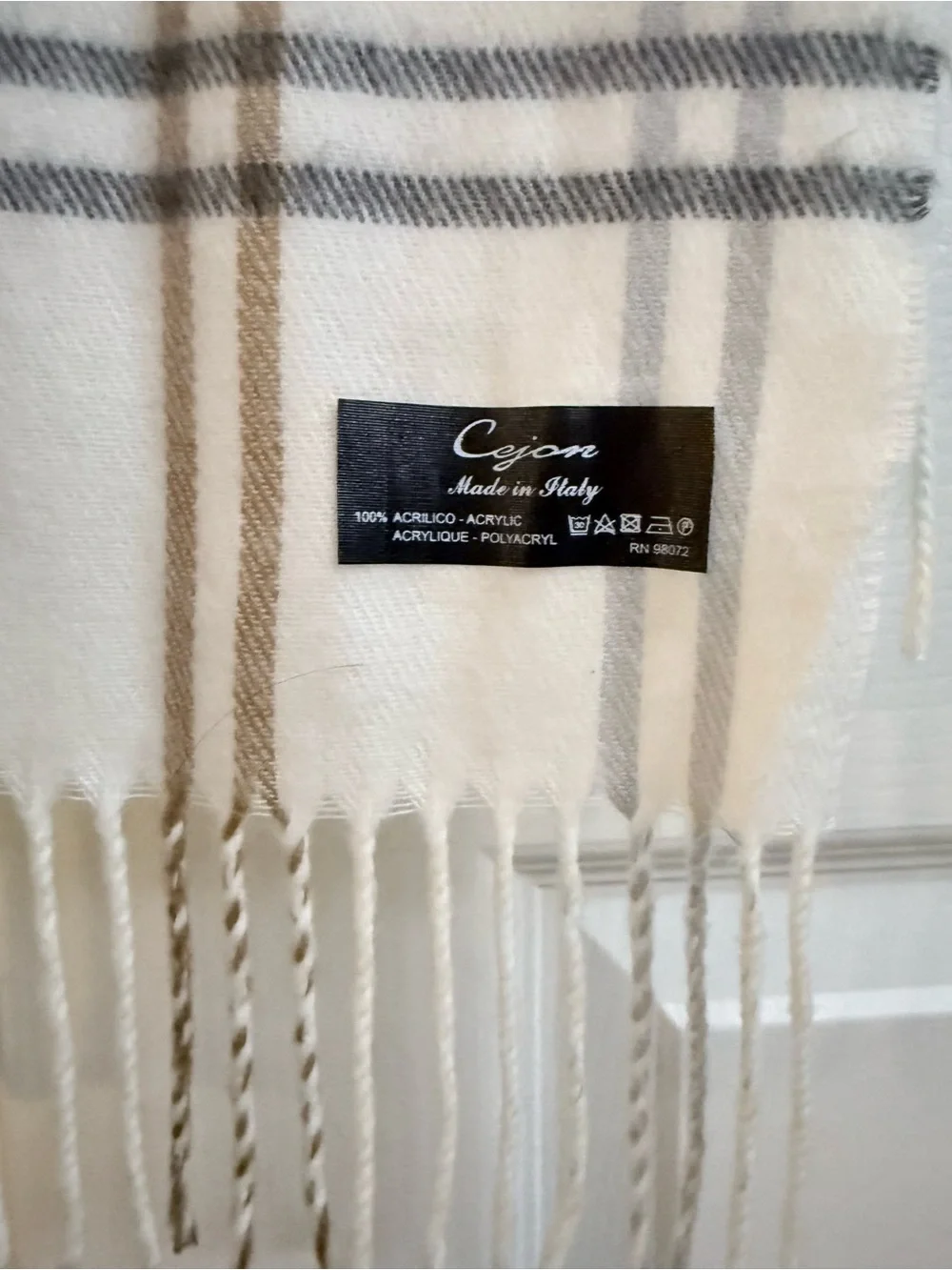 Cejon Made In Italy Ivory Plaid Scarf